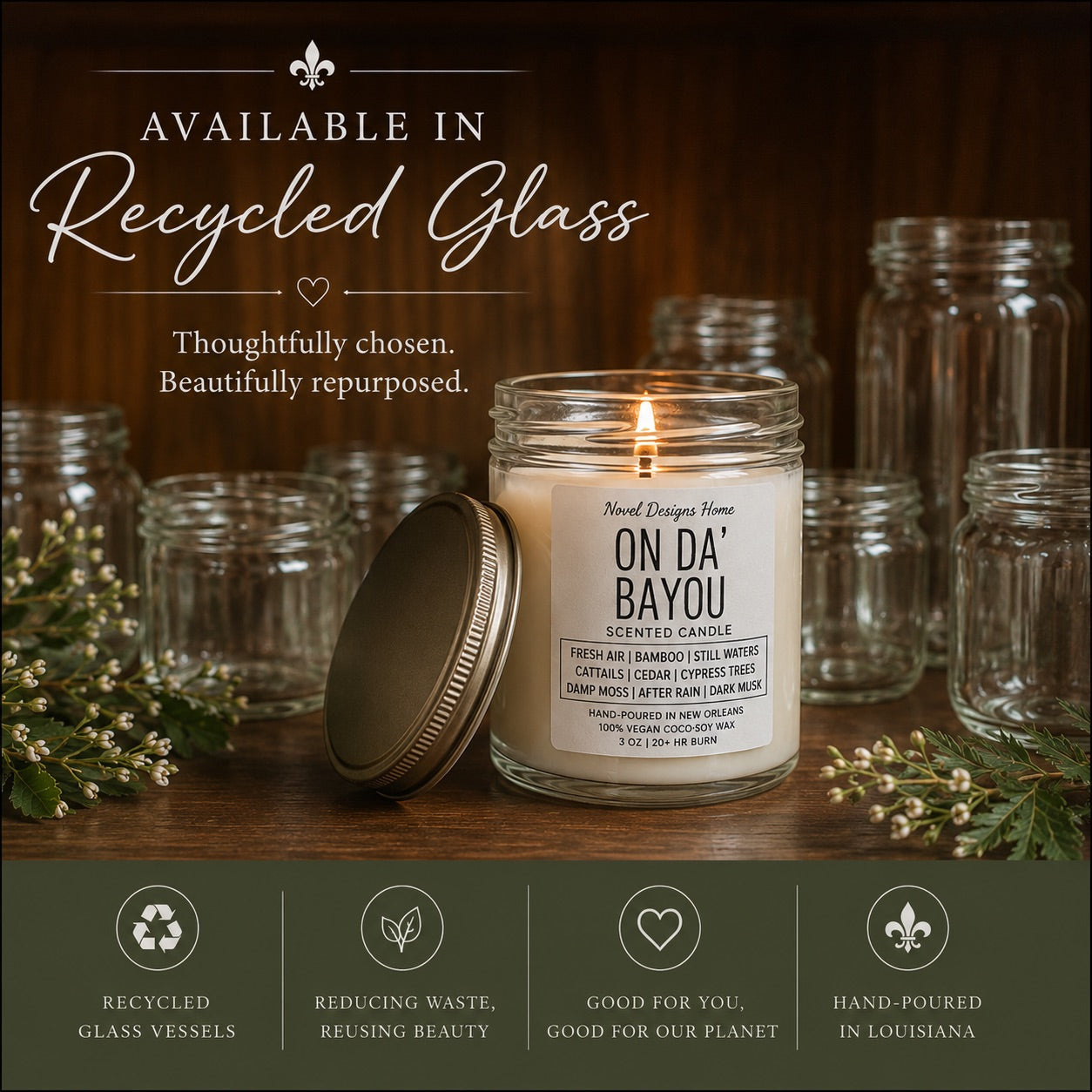 ON DA BAYOU Candle | Louisiana Bayou Scented Candle | Bamboo, Cypress & Dark Musk | New Orleans Candle Gift | Fresh Earthy Home Fragrance