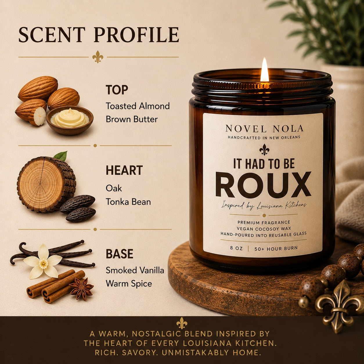 It Had to Be Roux Candle | Louisiana Kitchen Candle | Toasted Almond, Oak & Smoked Vanilla | Hand-Poured in New Orleans