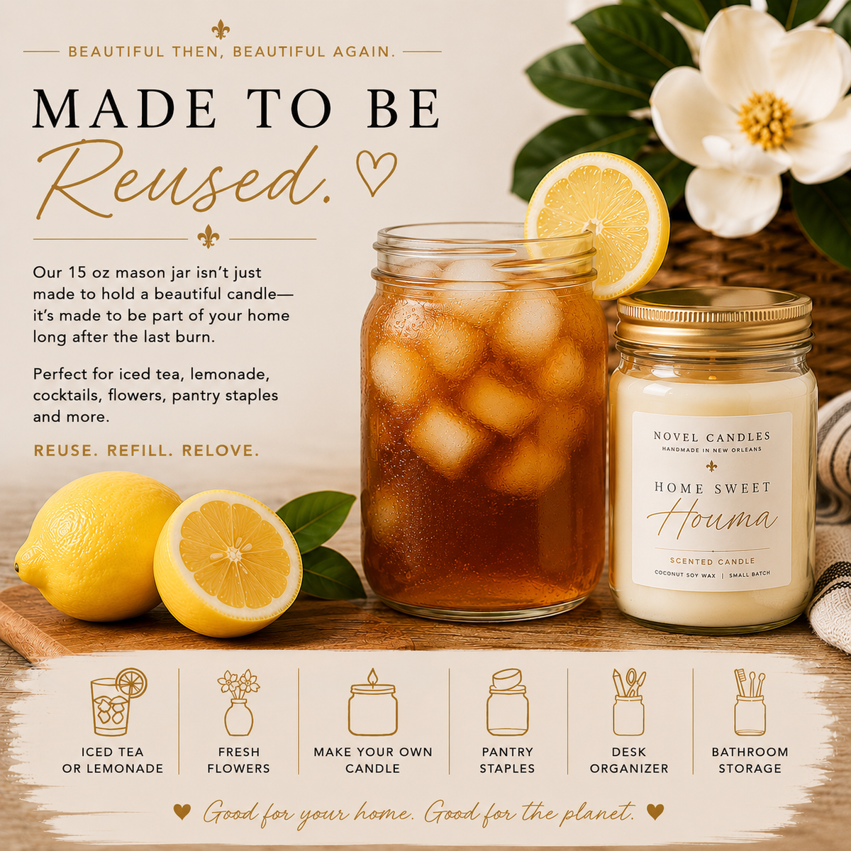 Home Sweet Houma Candle | Sweet Tea & Lemon Scented | Louisiana Front Porch Inspired | Handmade in NOLA