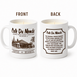 Official Cafe Du Monde Mug Candle – Beignets & Coffee Scent, 10oz Reusable Coffee Mug, New Orleans Souvenir Gift