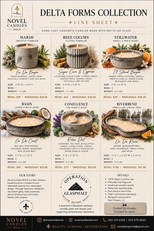 Delta Forms Collection | Luxury Coco-Soy Candles in Handcrafted Recycled Glass & Reusable Concrete Vessels
