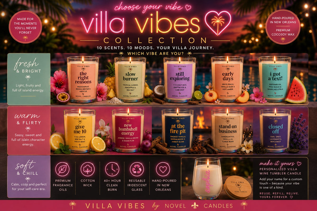 Villa Vibes Candle Collection šļø | Fiji Island USA Inspired Scented Candles | Reusable Shiny Tumbler | Tropical Summer Scents | Reality TV Bestie Gift | Limited Edition