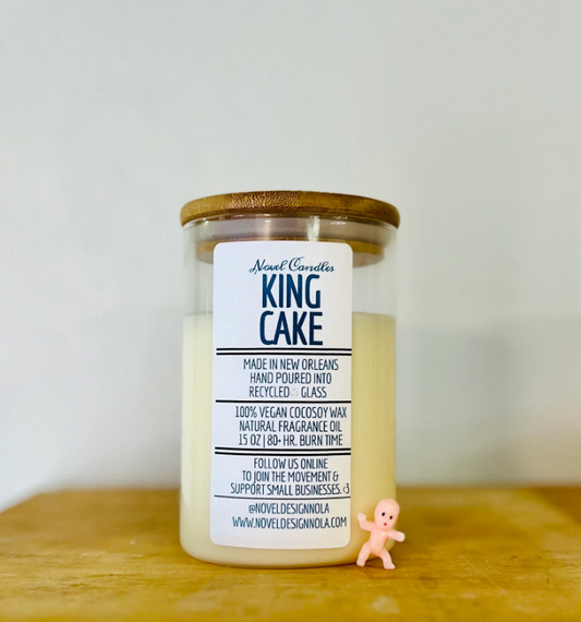 King Cake Candle – Mardi Gras Dessert Scent, Cinnamon Sugar Vanilla, New Orleans Gift, Purple Gold Green Candle with Baby Inside