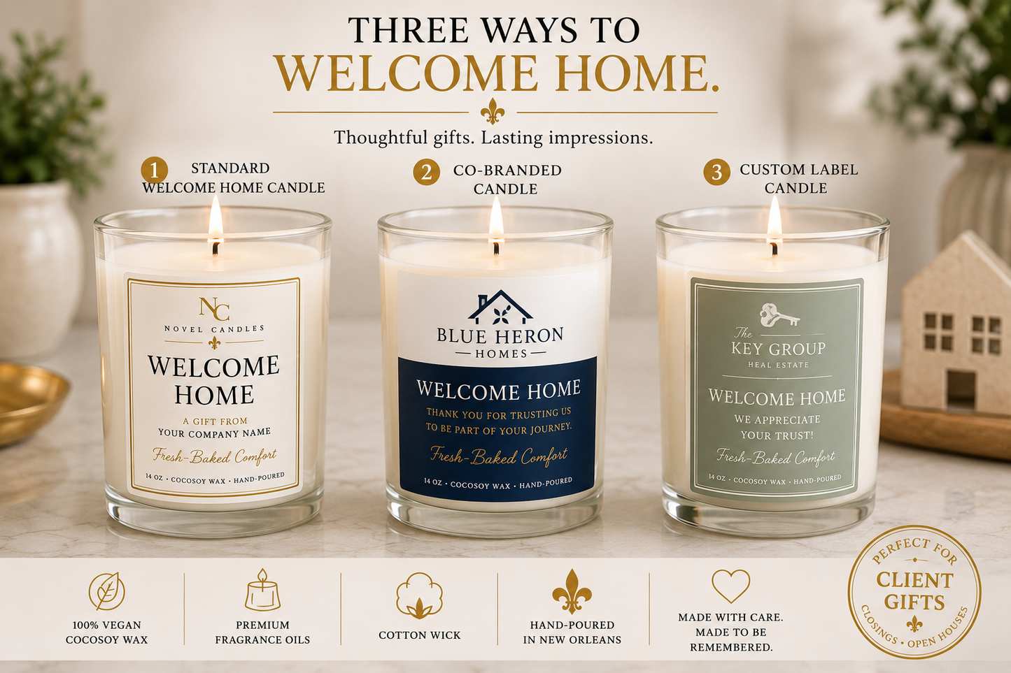WELCOME HOME Candle Gift for Realtors | Closing Gift for Home Buyers | Custom Real Estate Gift | Home Builder Housewarming Candle