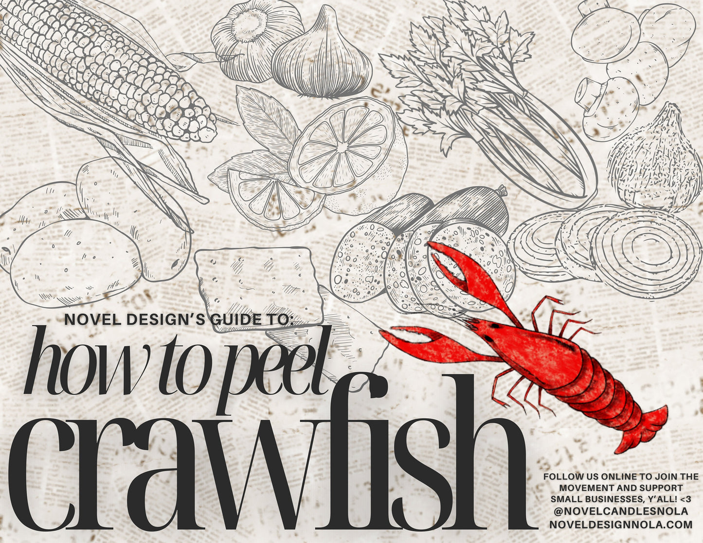 How to Peel Crawfish Postcard or Print — Hand-Drawn in New Orleans, Louisiana Art