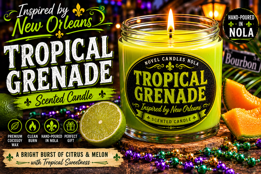 TROPICAL GRENADE Candle | New Orleans Inspired Citrus Melon Cocktail Scent | Novelty Neon Green Candle | Bourbon Street Gift | NOLA Souvenir