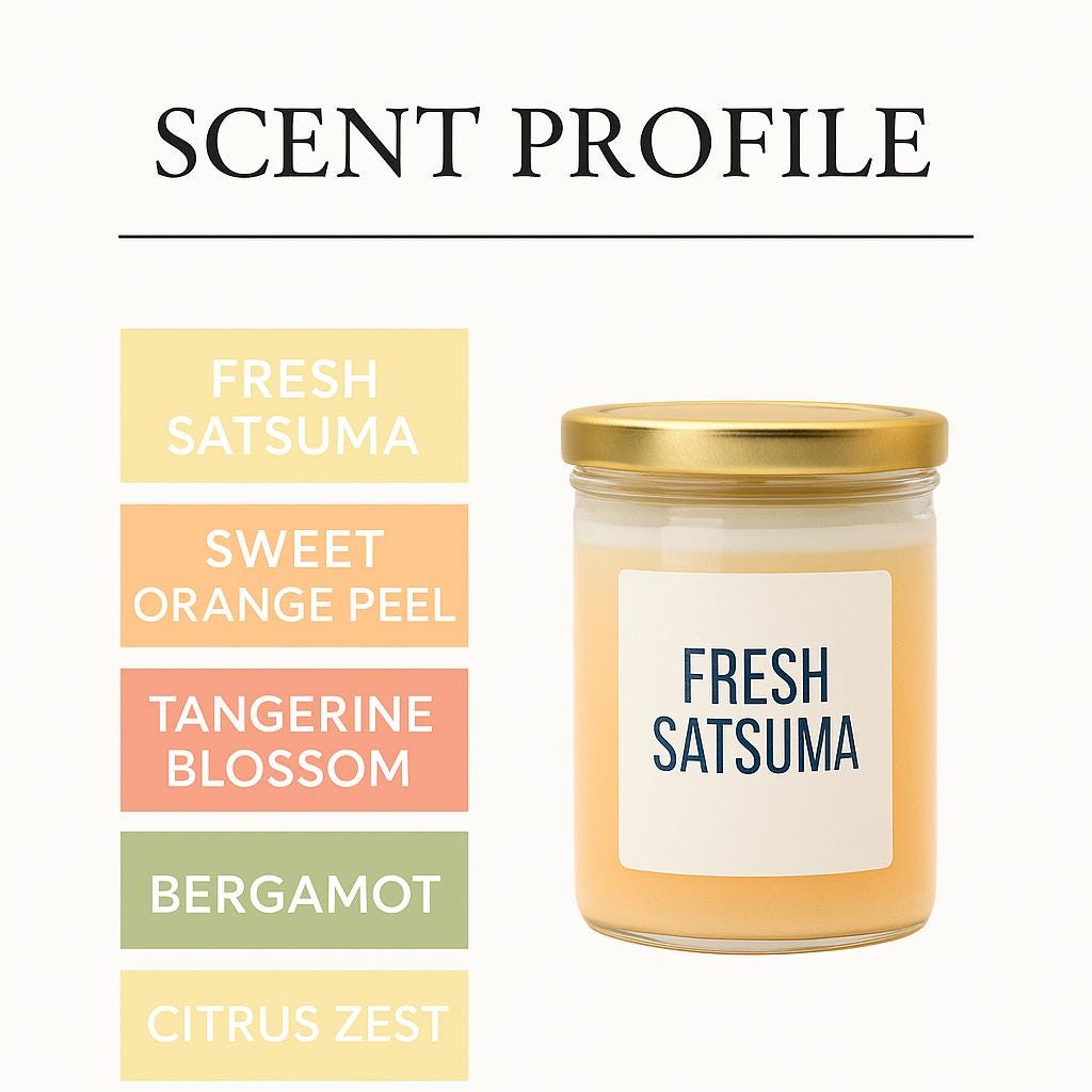 Fresh Satsuma Scented Candle: Sweet Orange, Bergamot & Basil, Vegan CocoSoy Wax