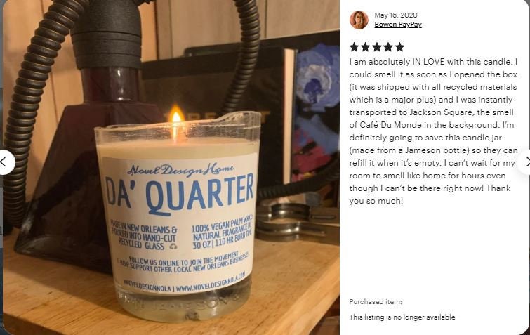 Da Quarter Scented Candle: Fruity Floral Musk, New Orleans Recycled Glass Jar