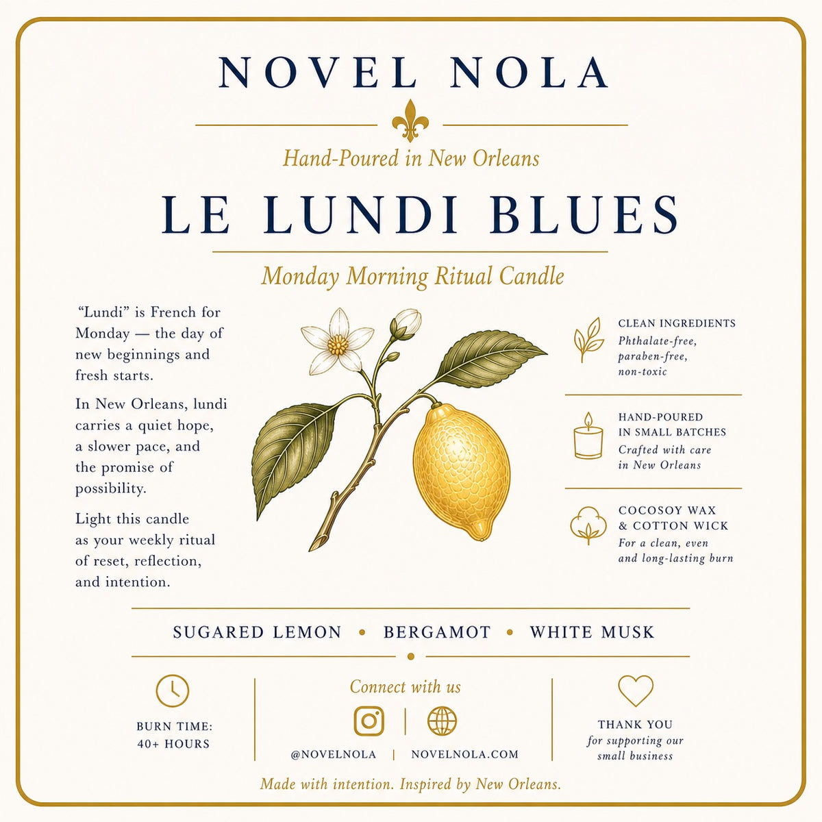 LUNDI BLUES Lemon Candle | Bright Citrus Ritual Candle | Monday Reset | Fresh Lemon Scent | Eco-Luxury Hand-Poured Candle