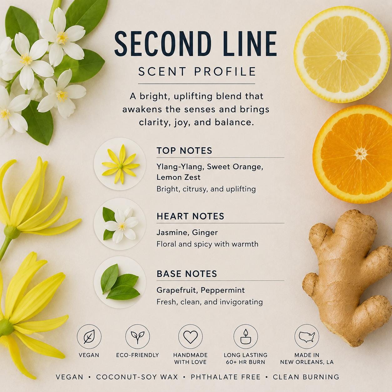 SECOND LINE — New Orleans Gift Candle | Citrus Jasmine Grapefruit Scented | NOLA Gift | Louisiana Wedding Favor | Mardi Gras Decor