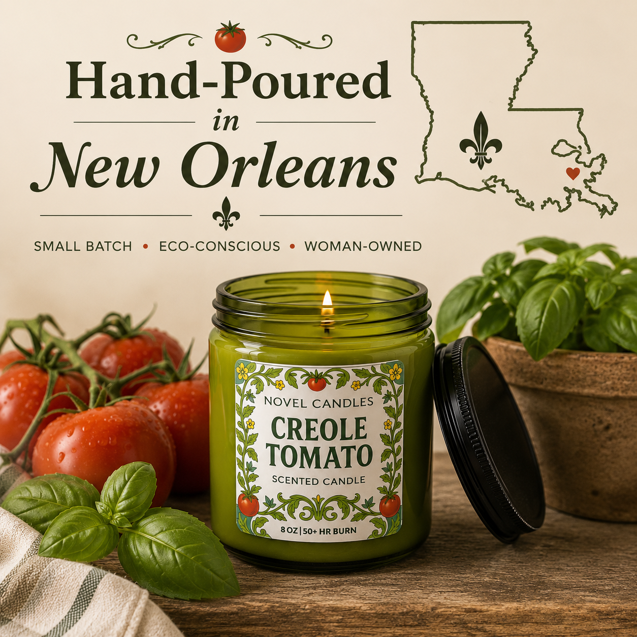 Creole Tomato Scented Candle: Fresh Herb Garden, New Orleans Candle