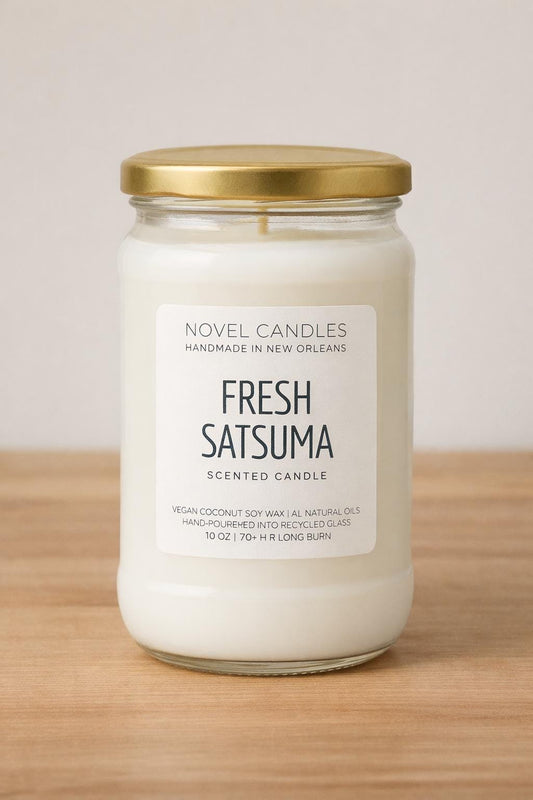 Fresh Satsuma Scented Candle: Sweet Orange, Bergamot & Basil, Vegan CocoSoy Wax