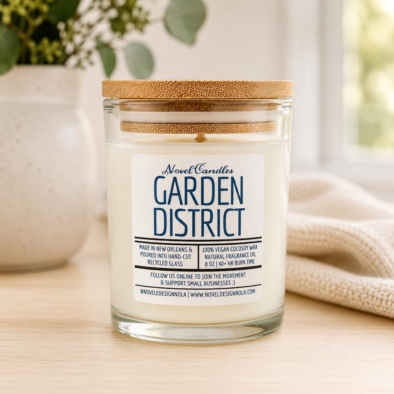Garden District — Rose & Jasmine Scented Candle Eucalyptus, Vegan CocoSoy-Beeswax, New Orleans Home Decor