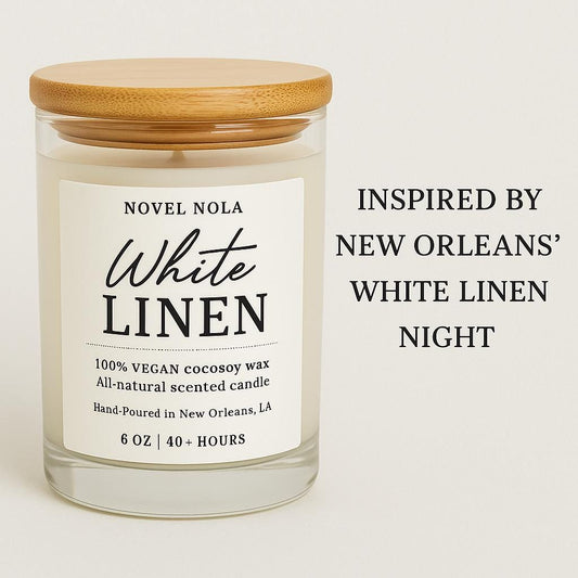 White Linen Scented Candle – New Orleans Inspired | Clean Laundry & White Musk | Vegan Cocosoy Wax