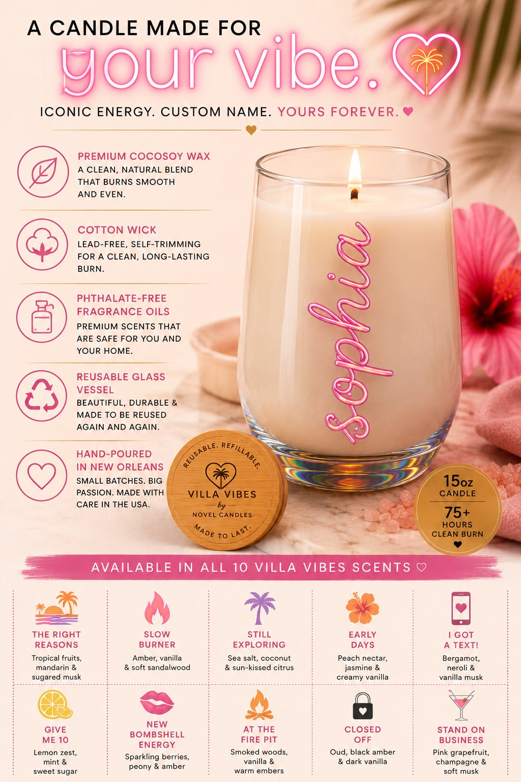 Personalized Villa Wine Tumbler Candle 🏝️ | Fiji Island USA Villa Inspired Coconut Soy Candles | Tropical Vacation Scented | Summer Gift | Limited Edition