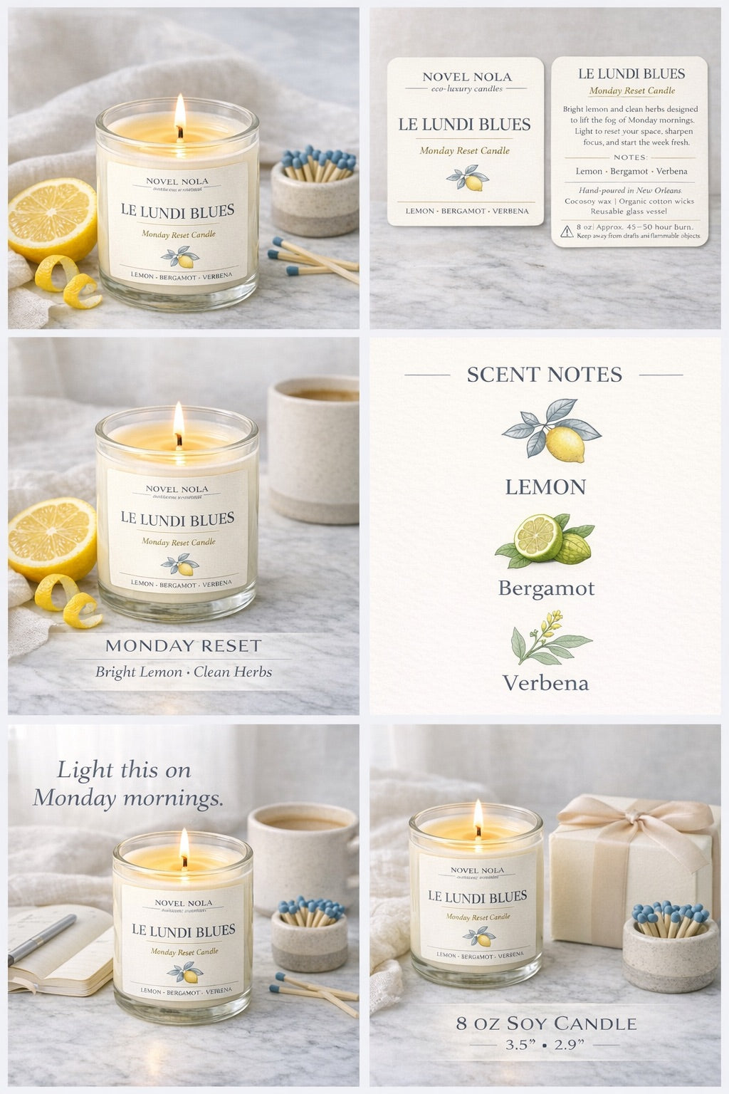 LUNDI BLUES Lemon Candle | Bright Citrus Ritual Candle | Monday Reset | Fresh Lemon Scent | Eco-Luxury Hand-Poured Candle