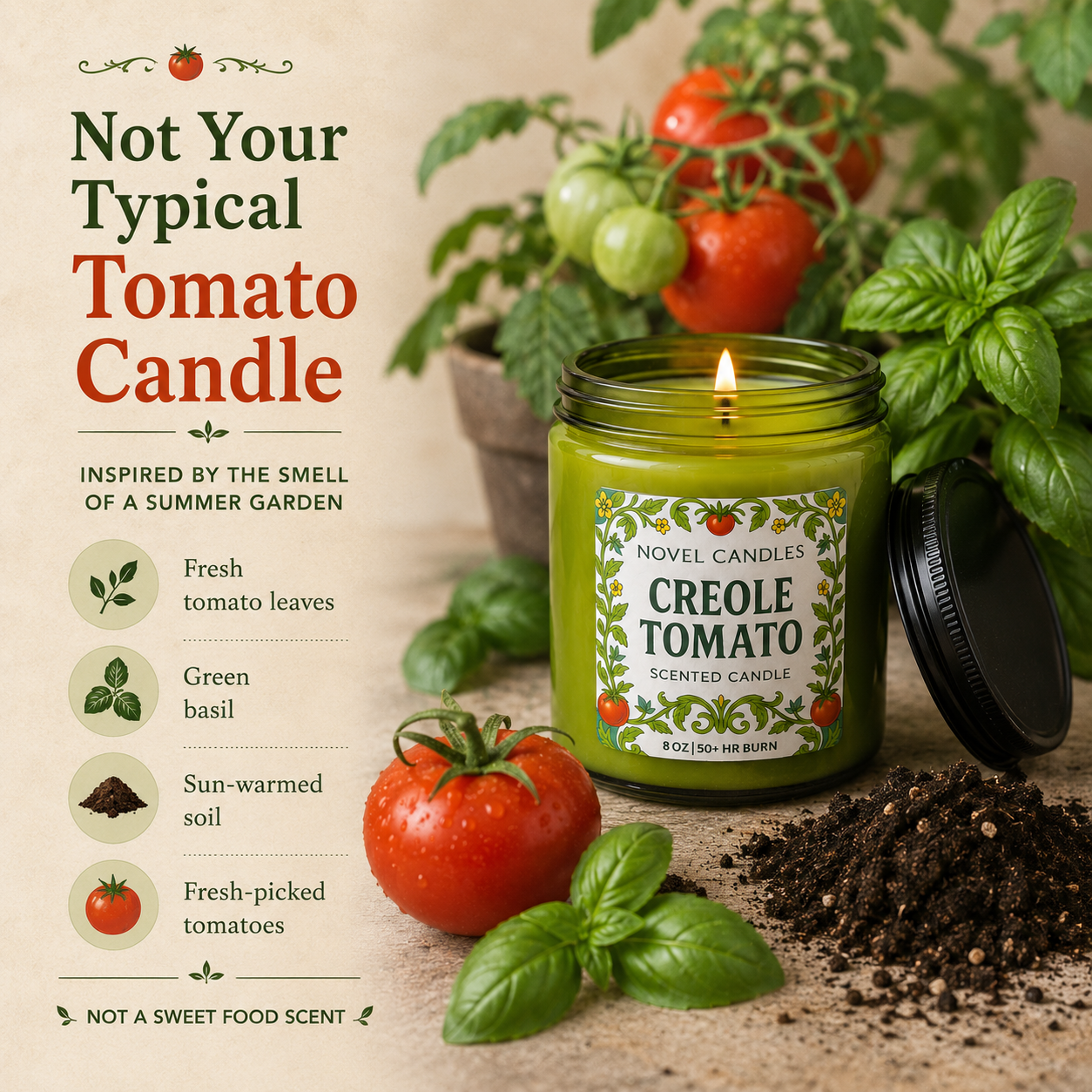Creole Tomato Scented Candle: Fresh Herb Garden, New Orleans Candle