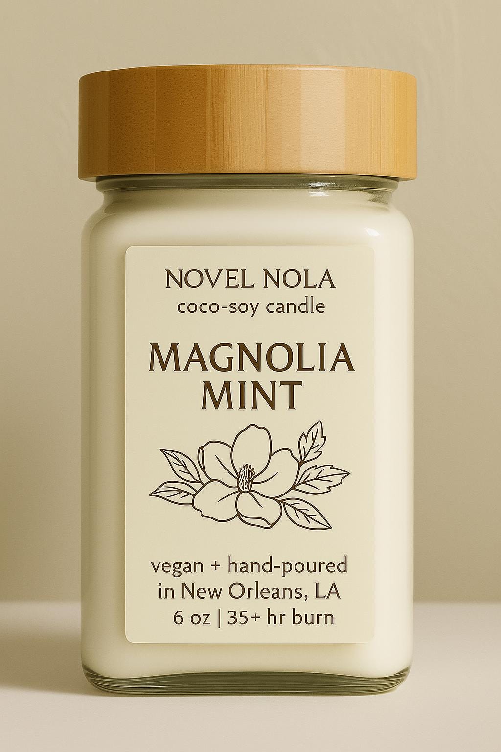 Magnolia Mint Scented Candle: Vegan CocoSoy Wax, Recycled Glass Jar