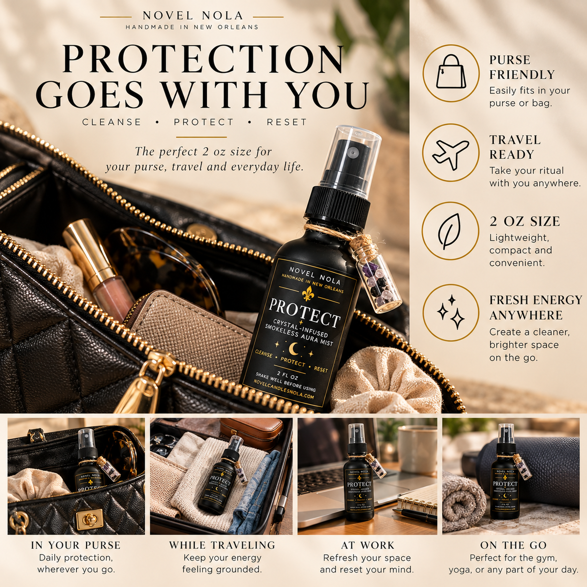PROTECT Aura Protection Spritz — Smokeless Smudge Palo Santo & Sage Room Spray: Crystal Infused Energy Cleansing Mist