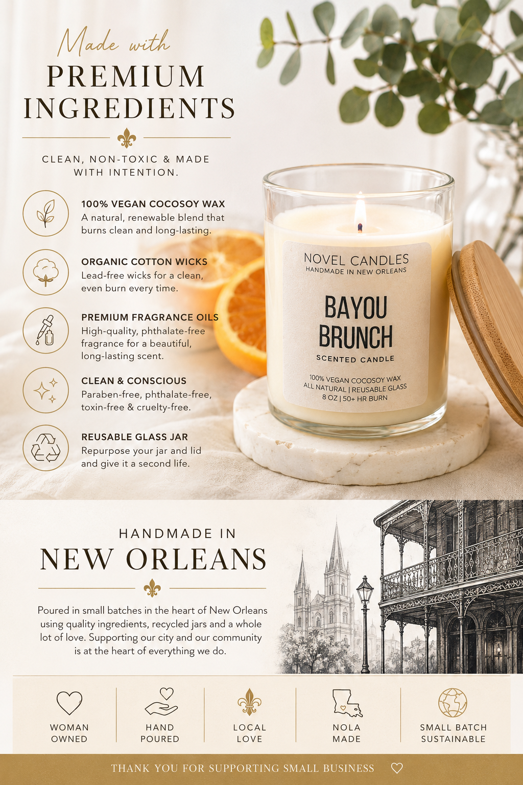 Bayou Brunch Candle | Mimosa & Citrus Scent | Brunch Lover Gift | Hostess Gift | Champagne Candle | Handmade in New Orleans