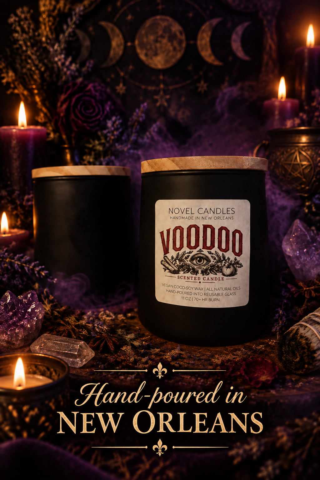 VOODOO Candle: Apple Cinnamon Palo Santo Sage Scented, Color-Changing Wax, Made in New Orleans Themed Halloween Fall Witchy Candle