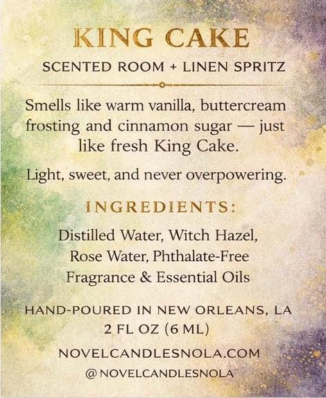 King Cake Scented Room & Car Spray — All Natural Fragrance, Mardi Gras Gift, New Orleans Themed Scent, Made in NOLA