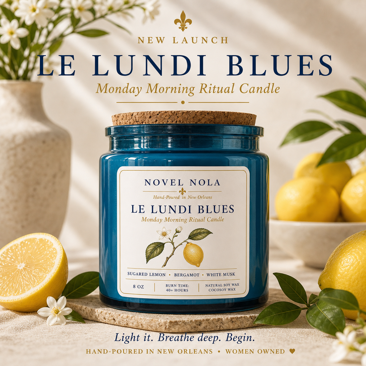 LUNDI BLUES Lemon Candle | Bright Citrus Ritual Candle | Monday Reset | Fresh Lemon Scent | Eco-Luxury Hand-Poured Candle