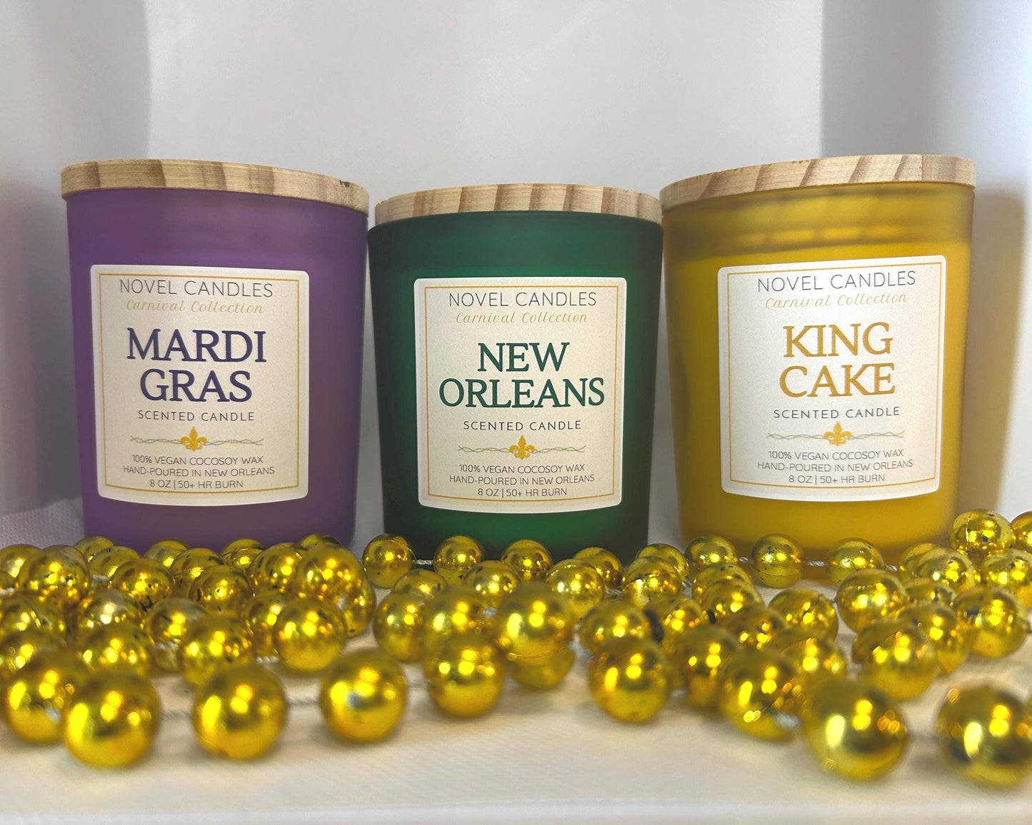 Mardi Gras Candle Trio Gift Set – New Orleans Scents, Wood Lids