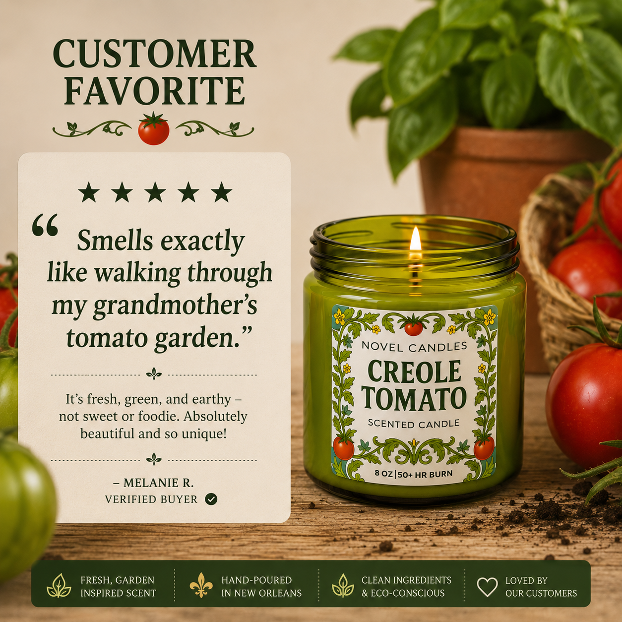 Creole Tomato Scented Candle: Fresh Herb Garden, New Orleans Candle