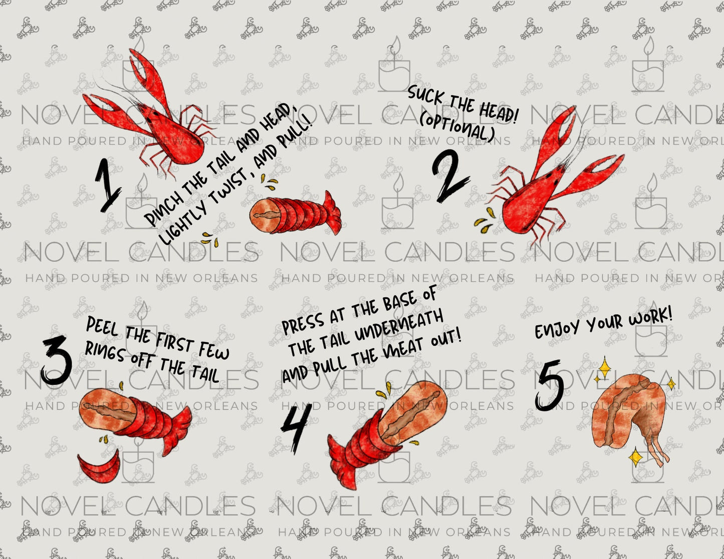 How to Peel Crawfish Postcard or Print — Hand-Drawn in New Orleans, Louisiana Art
