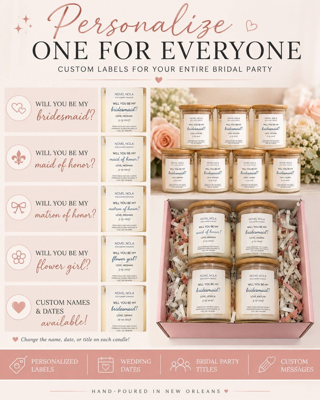 Personalized Bridesmaid Proposal Candle | Custom Maid of Honor Gift | Bridal Party Candle | Wedding Proposal Box Gift | Handmade in New Orleans