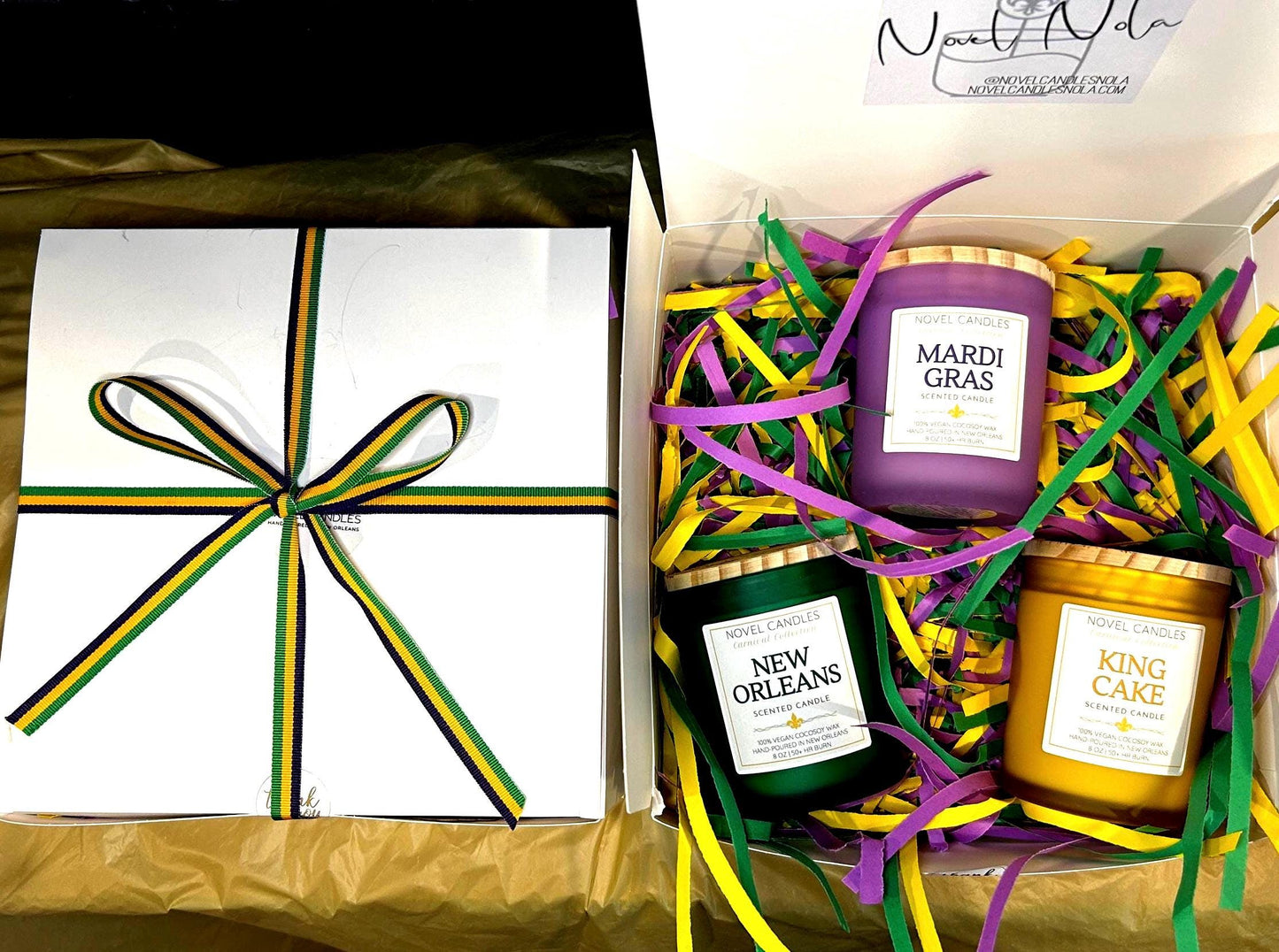 Mardi Gras Candle Trio Gift Set – New Orleans Scents, Wood Lids