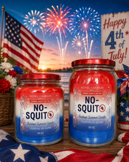 No-Squito Outdoor Summer Candle, Red White Blue Patio Candle, Fourth of July Hostess Gift, Recycled Glass Jar Candle