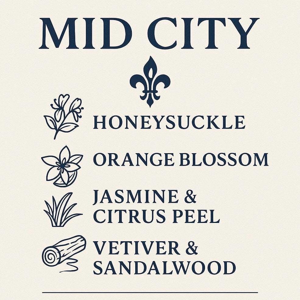 Mid City Candle • New Orleans Inspired • Honeysuckle + Orange Blossom + Vetiver • Nola Made • Clean-Burning CocoSoy Wax