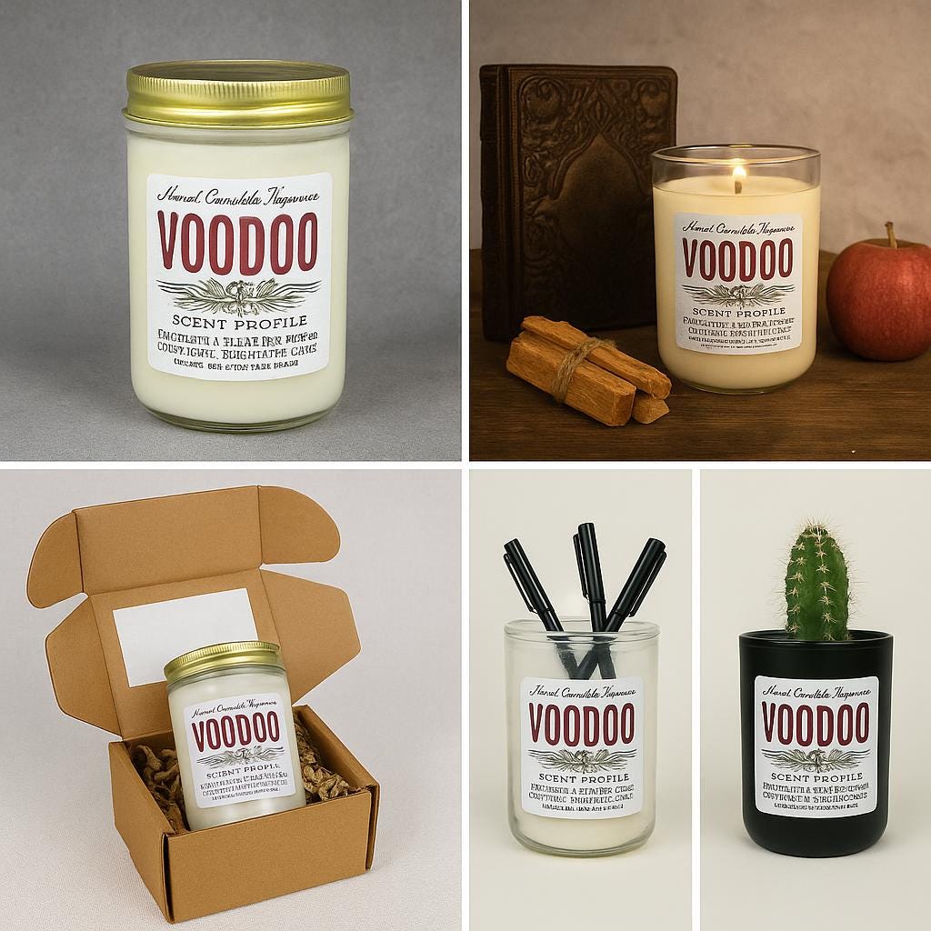 VOODOO Candle: Apple Cinnamon Palo Santo Sage Scented Soy Wax, New Orleans Themed Halloween Fall Candle