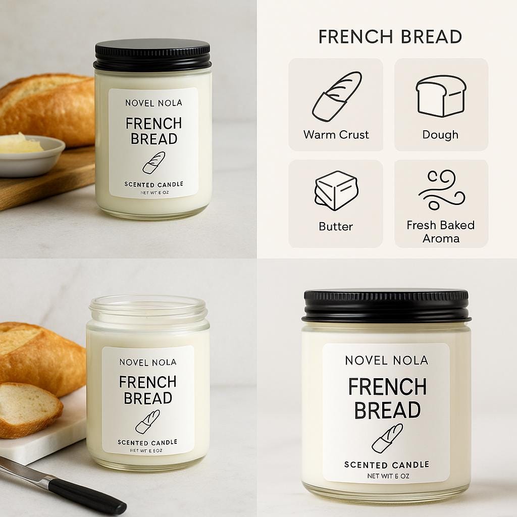 French Bread Scented Candle — New Orleans Po-Boy Inspired, Fresh Baked Bread Scent, Handmade in NOLA