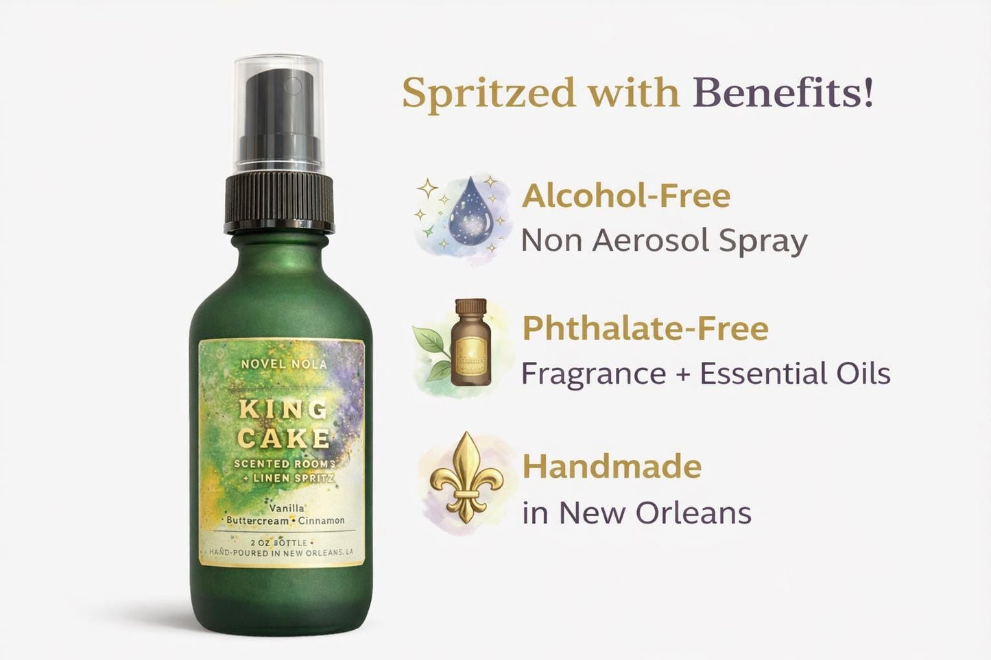 King Cake Scented Room & Car Spray — All Natural Fragrance, Mardi Gras Gift, New Orleans Themed Scent, Made in NOLA