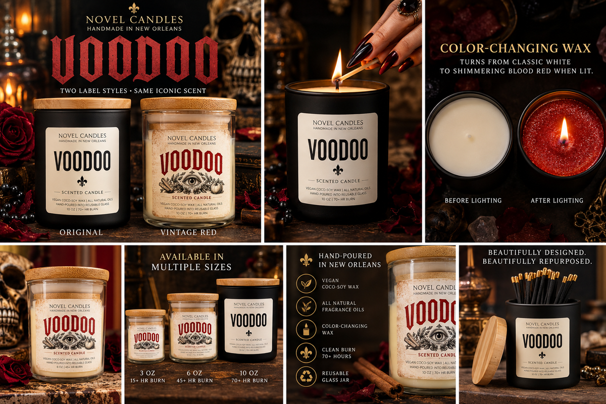 VOODOO Candle: Apple Cinnamon Palo Santo Sage Scented, Color-Changing Wax, Made in New Orleans Themed Halloween Fall Witchy Candle