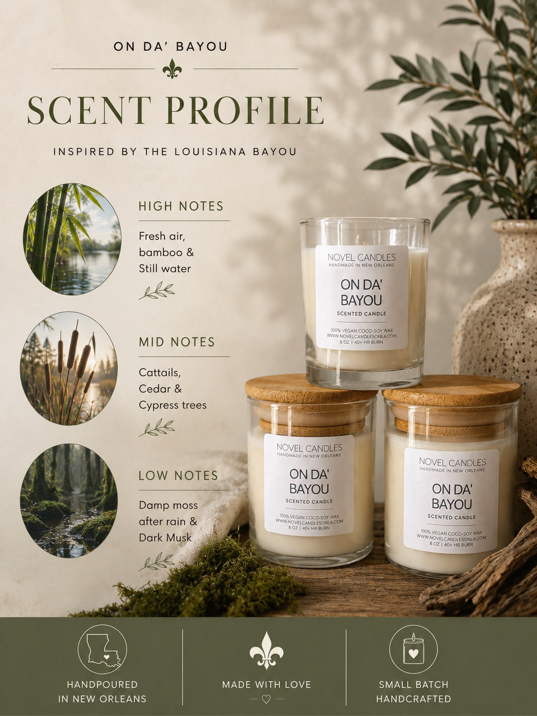 ON DA BAYOU Candle | Louisiana Bayou Scented Candle | Bamboo, Cypress & Dark Musk | New Orleans Candle Gift | Fresh Earthy Home Fragrance