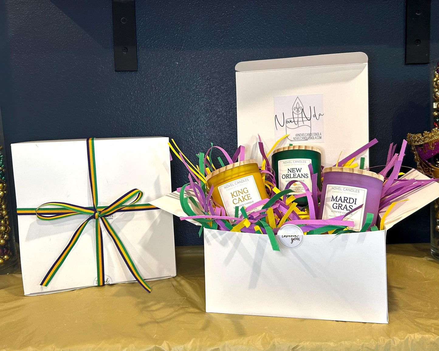 Mardi Gras Candle Trio Gift Set – New Orleans Scents, Wood Lids