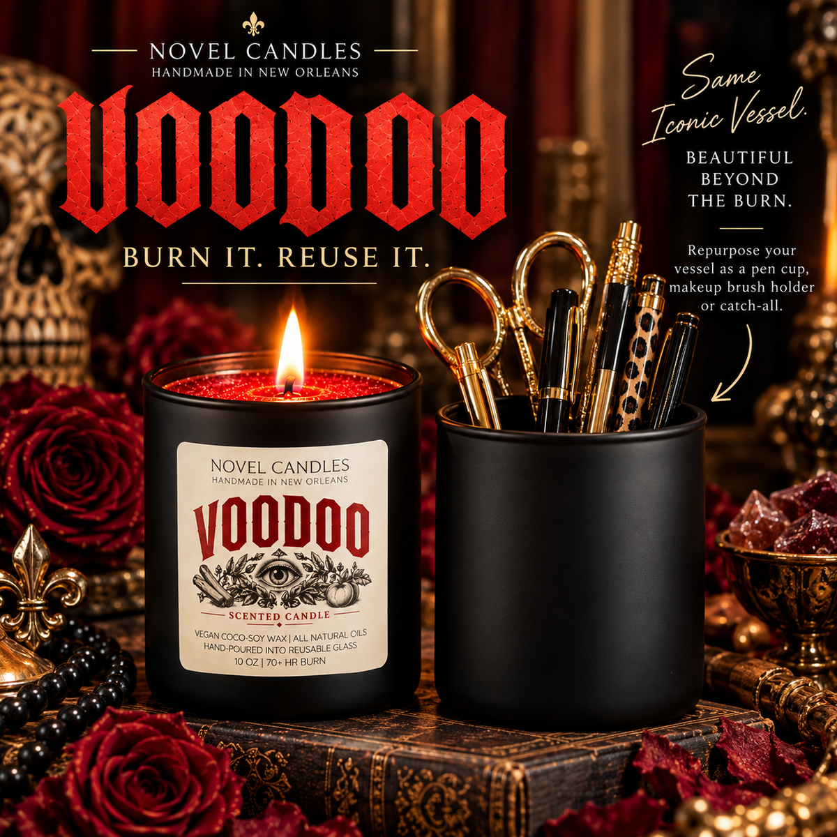 VOODOO Candle: Apple Cinnamon Palo Santo Sage Scented, Color-Changing Wax, Made in New Orleans Themed Halloween Fall Witchy Candle