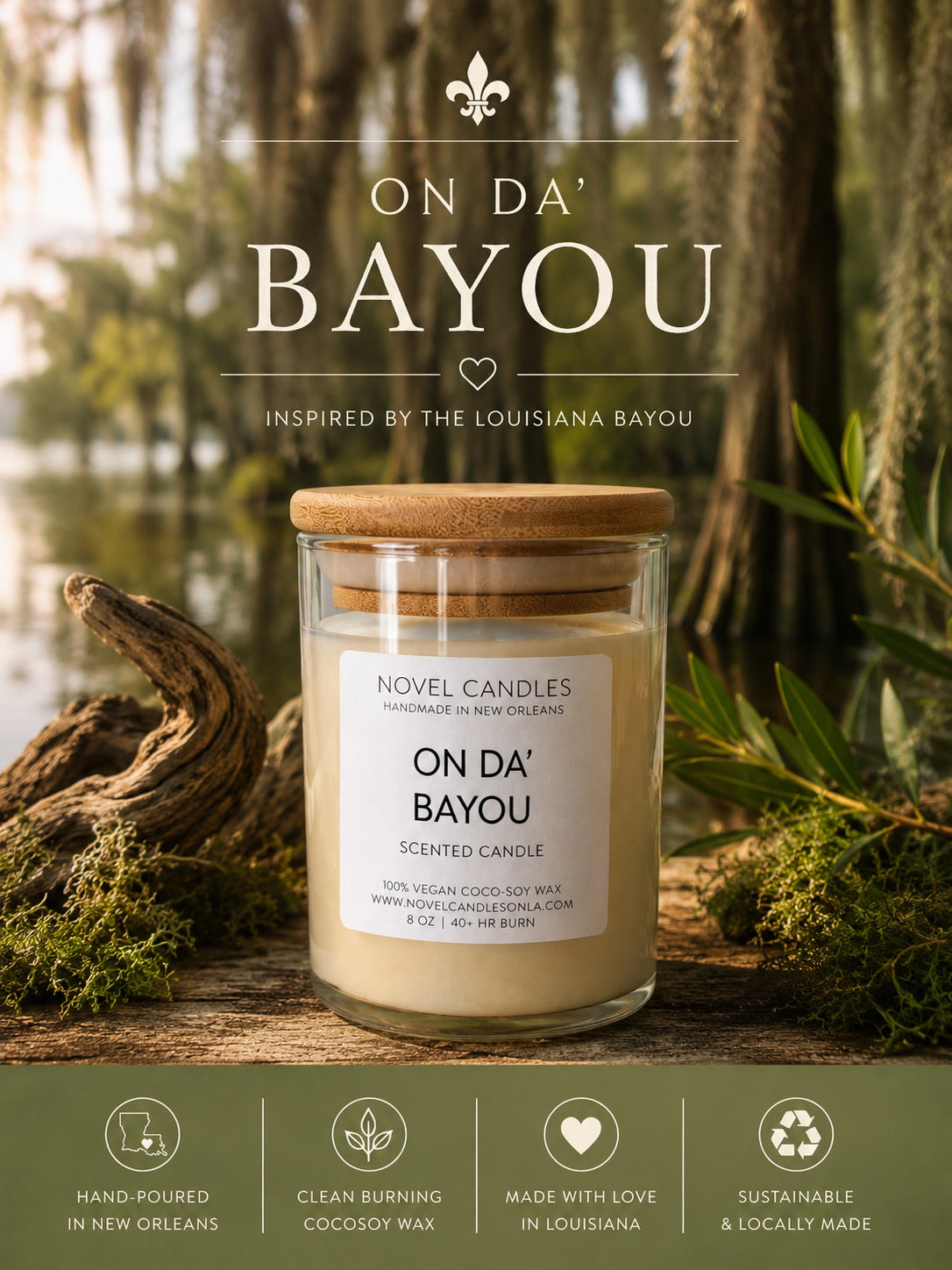 ON DA BAYOU Candle | Louisiana Bayou Scented Candle | Bamboo, Cypress & Dark Musk | New Orleans Candle Gift | Fresh Earthy Home Fragrance