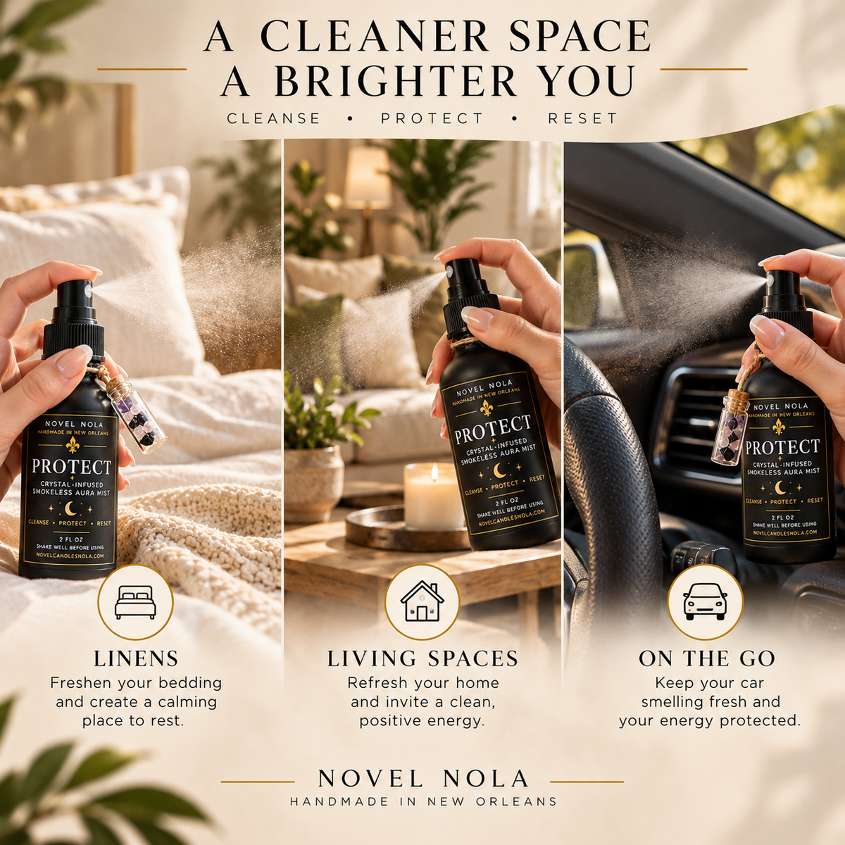 PROTECT Aura Protection Spritz — Smokeless Smudge Palo Santo & Sage Room Spray: Crystal Infused Energy Cleansing Mist