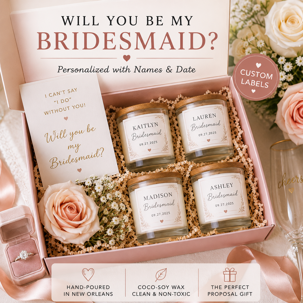 Personalized Bridesmaid Proposal Candle | Custom Maid of Honor Gift | Bridal Party Candle | Wedding Proposal Box Gift | Handmade in New Orleans