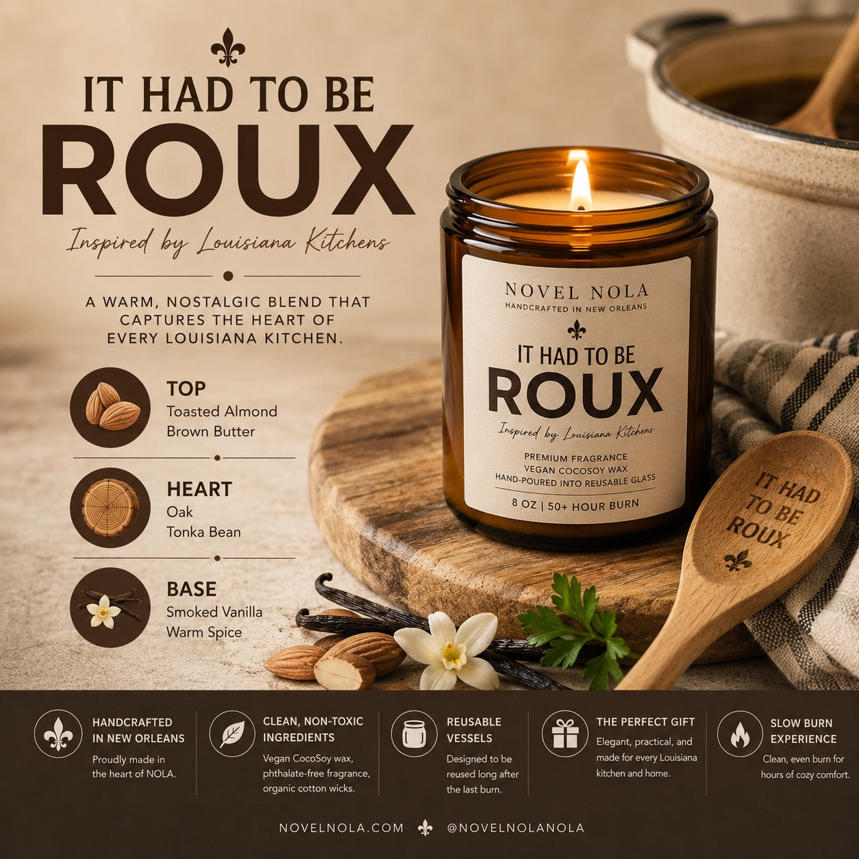It Had to Be Roux Candle | Louisiana Kitchen Candle | Toasted Almond, Oak & Smoked Vanilla | Hand-Poured in New Orleans