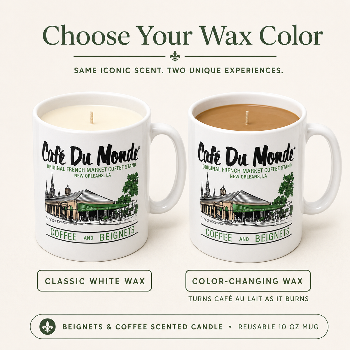 Official Cafe Du Monde Mug Candle – Beignets & Coffee Scent, 10oz Reusable Coffee Mug, New Orleans Souvenir Gift