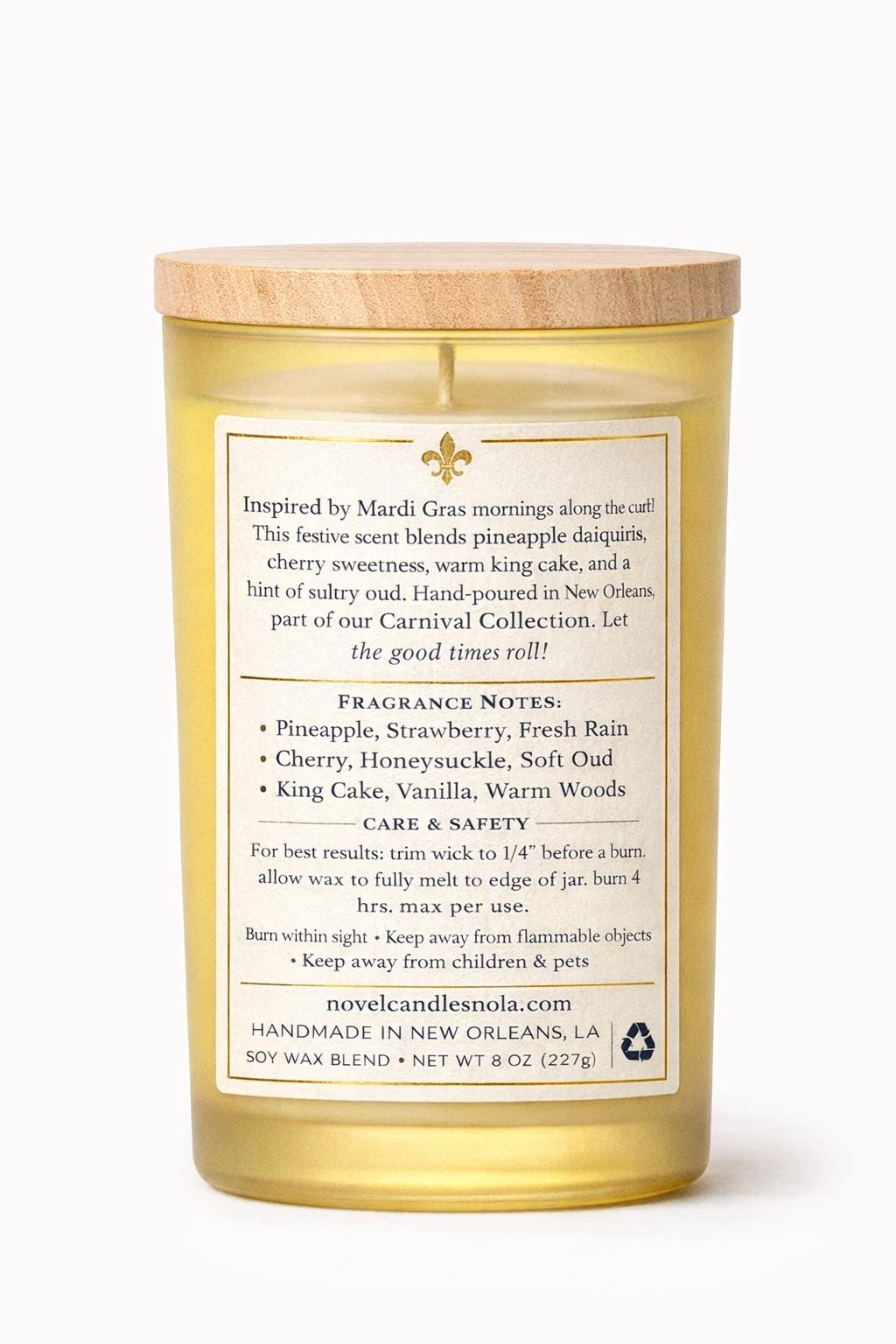 Parade Route Scented Candle — Mardi Gras Themed Gift with Wood Lid, Pineapple, Cherry, Coconut Scent, Made in New Orleans
