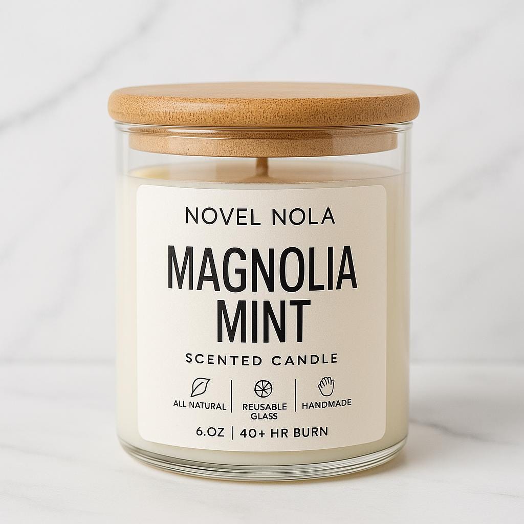 Magnolia Mint Scented Candle: Vegan CocoSoy Wax, Recycled Glass Jar