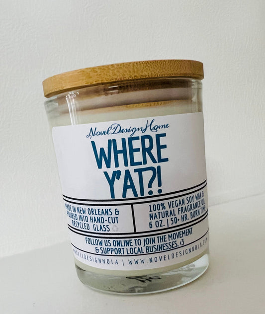 Where Y’at?! Cucumber Melon Ginger Candle: Vegan CocoSoy Wax, Recycled Glass