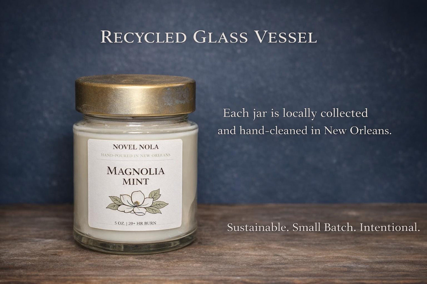 Magnolia Mint Scented Candle: Vegan CocoSoy Wax, Recycled Glass Jar